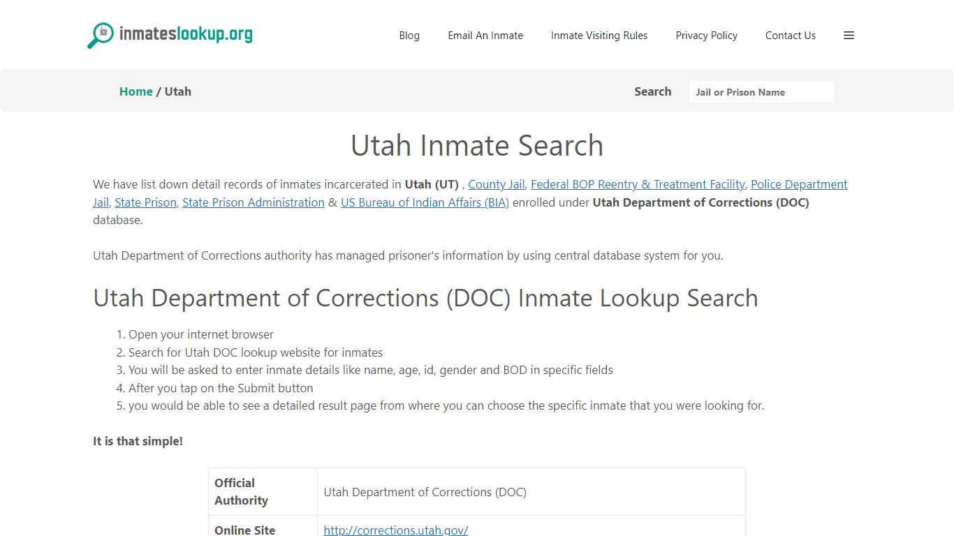 Utah Inmate Lookup & Search - Utah Department of Corrections (DOC ...